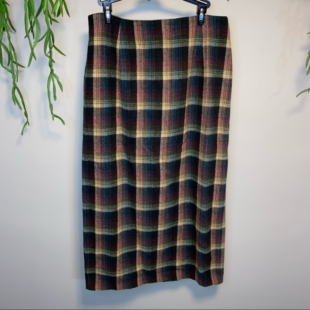 Cambridge Dry Goods Flannel Plaid Wool Blend Maxi Skirt Size 14 - Picture 2 of 10